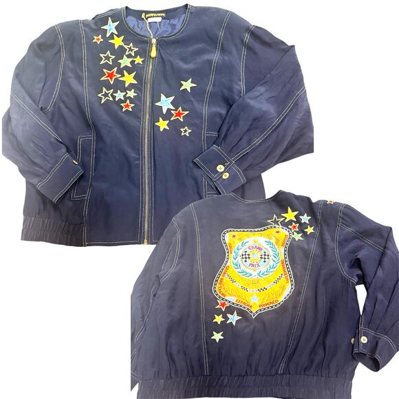 Vintage Sandra Roth Ciao Sport 100% Silk Jacket colorful embroidery Grand Prix 8 - Picture 1 of 8